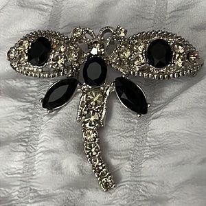 VTG Dragonfly Brooch 22 smoked Rhinestones & black cut glass 2” 3/4 x 2” Mint